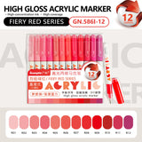 GuangNa 12 Colors/box Direct Liquid Hardhead High-gloss Acrylic Marker, for Student Notebook Writing, DIY Painting Graffiti