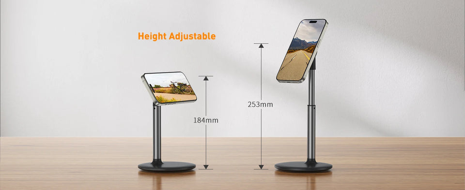 Magnetic Desk Phone Stand for iPhone16 15 14 13/12 - Phone Holder Dock with 360°Rotation, Height&Tilt Adjustable for Office/Home