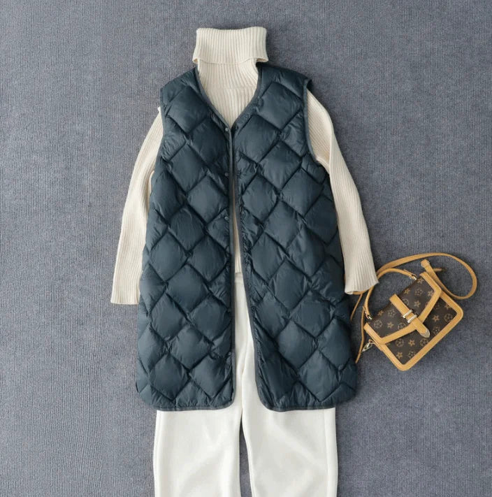 New Arrivals Korean X-long Sleeveless Puffer Jacket 2025 Autumn Winter Women Fashion Ultra Light Down Liner Warm Coats 3xl