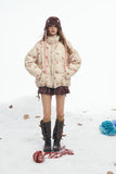 ELFSACK 2025 Winter New Arrivals Y2K Sweet Cute Solid Rose Bow Graphic Hoodless Half High Stand Collar Short Down Jacket For Wom