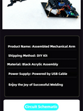 DIY Black Robotic Arm Construction Kit - Learn Welding, Basic Electronics, Circuit Design & Control, Perfect for STEM Projects, Maker Education, Beginners Tech Gift