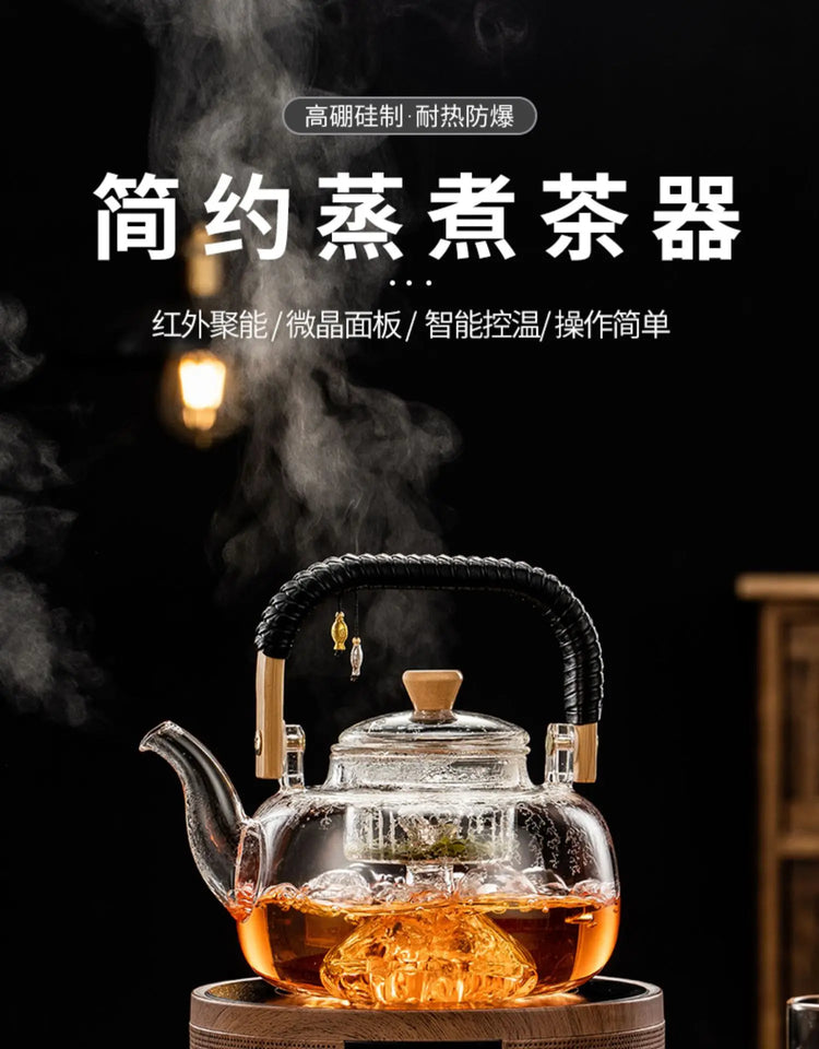 Steaming and boiling teapot, heating and boiling tea, glass kettle, household tea set, boiling