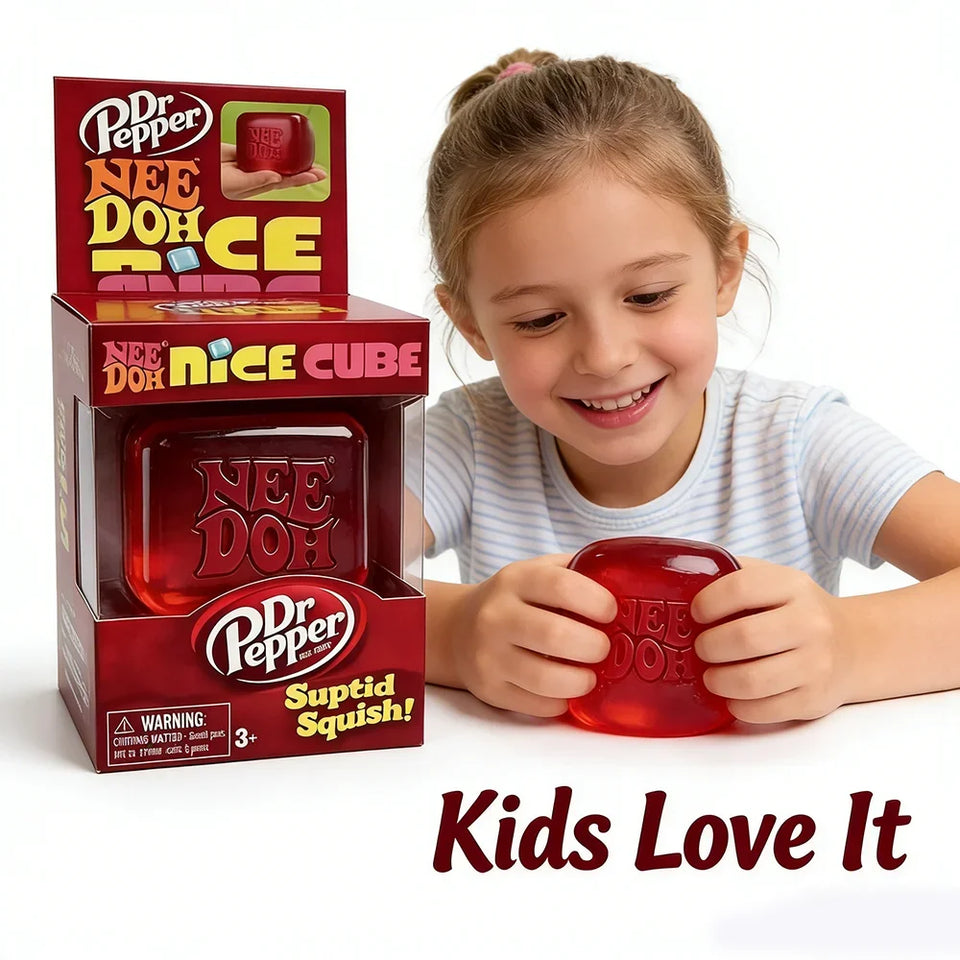 -Dr Pepper x NeeDoh Nice Cube Squishy Stress Relief Toy, Soft Squeeze Fidget Cube for Kids & Adults, Anxiety Relief Sensory Toy