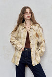 2025 Autumn ELFSACK New Arrivals Casual Color Block Plaid Oversized Long Sleeve Lapel Collar Shirt For Women