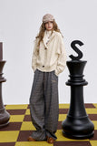 ELFSACK 2025 Winter New Arrivals Casual Loose Embroidered Plaid Long Pants For Woman