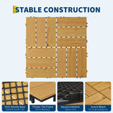 Acacia Wood Connected Deck Tiles for Patio & Outdoor Decor, 12"x12" Firm Weatherproof Non-Slip Wooden Flooring, 22/33 Panels