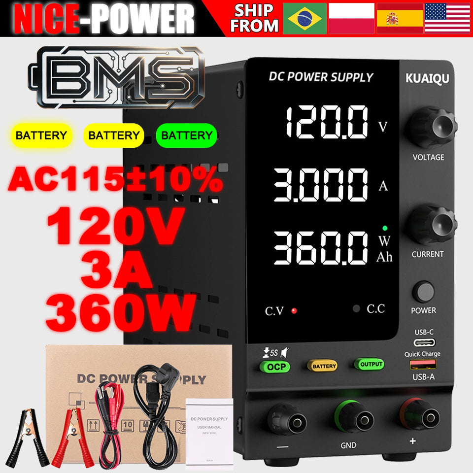 Adjustable DC Power Supply 30V 5A 10A,Bench Power Supply,24V 36V 48V 72V Battery Charging,Reverse Polarity Protection,Activate