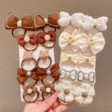 10PCS/Set Milk Coffee Girl Hair Ropes Cute Rabbit Bow Baby Princess Ponytail Rubber Bands Hair Accessory for Girl