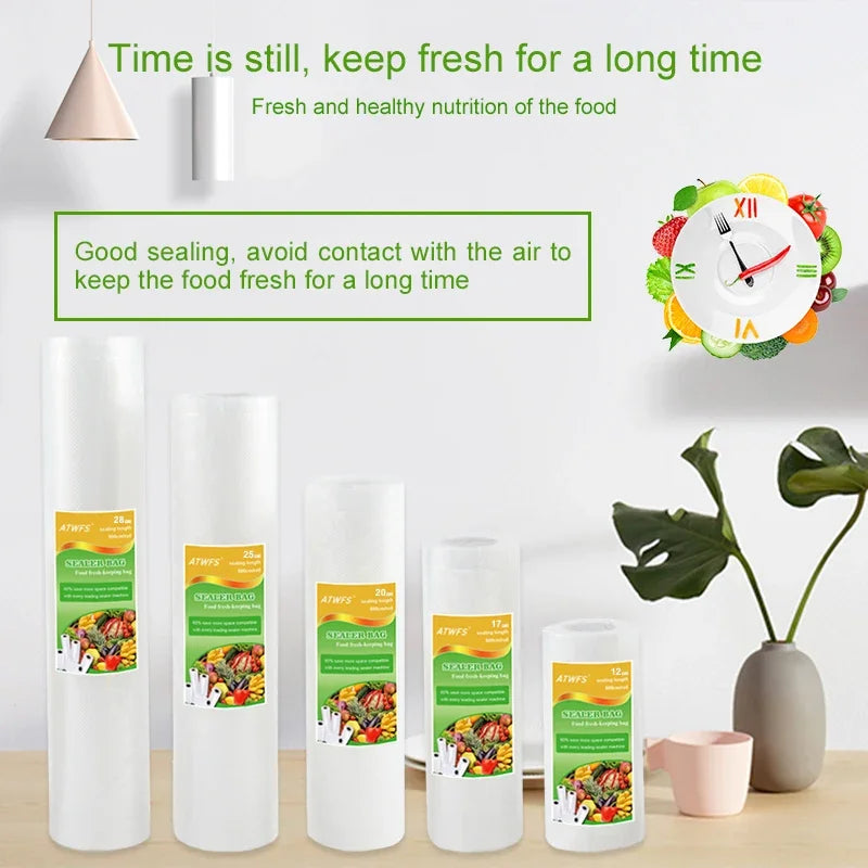 ATWFS Vacuum Bag Packaging Food Vacuum Sealer Bags for Food Storage Keep Products Fresh Bag 12/17/20/25/28cm*500cm 1 Roll