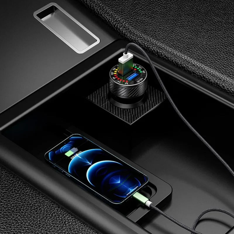 12/24V Dual USB Car Charger QC 3.0 Waterproof 18W Fast Charging Marquee Light LED Voltmeter ON OFF Switch Car-charger Adapter