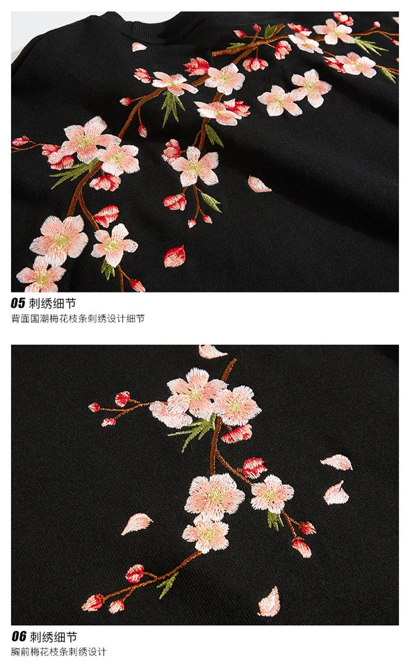 Floral Embroidery Unisex Pullovers Sweatshirt For Men Loose Fit Autumn Quality Cotton Fashion Casual Oversized Luxury Pull Homme