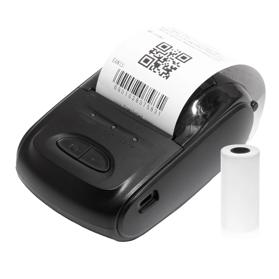 Receipt Printer Portable 58mm Mobile Thermal Printer Wireless BT Mini Bill Ticket Printing Printer with 1pcs Thermal Paper Rolls