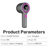 Digital display hair ball trimmer, shaving device, pilling device, rechargeable shaving and suction device, clothing