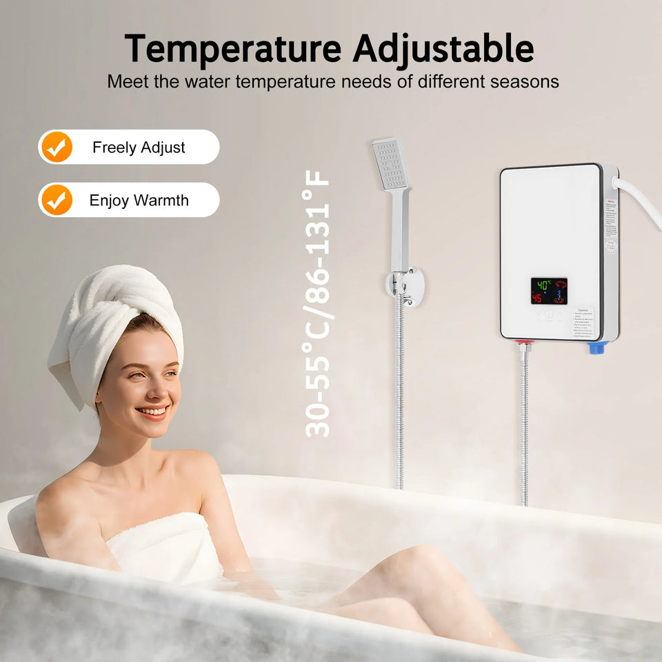 4500W 110V Water Heater, Touch Screen Electric Water Heater, Instantaneous Water Heater  On Demand Bath Shower