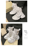 Women Ankle Boots Autumn Chunky Shoes Woman High Platform Breathable Sneakers 7.5CM Thick Sole Wedges Motorcycles Boots Winter
