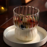 250ML Ins Iced Milk Coffee Glass Cups Ribbed Drinking Glasses Glassware for Cocktail Beer Soda Juice Home Bar Party Gift