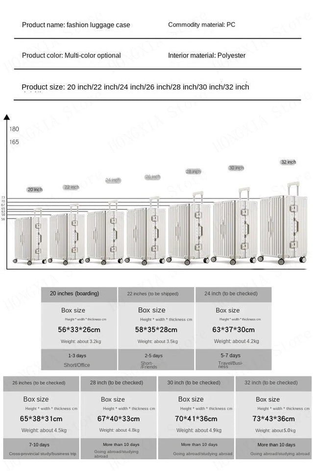 Large Capacity Suitcase 28" 32" Thickened Luggage USB Phone Stand Aluminum Frame Password Trolley Case Travel Wheeled Suitcases