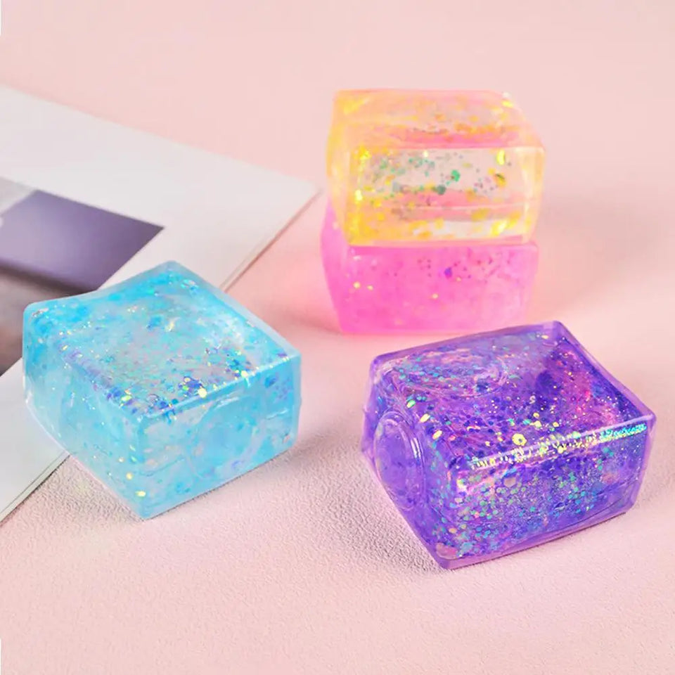 Glitter Squishy Cube Stress Squeeze Toys Anti Stress Slow Rebound Maltose Ice Cubes Colorful Squeeze Block Decompression Toy