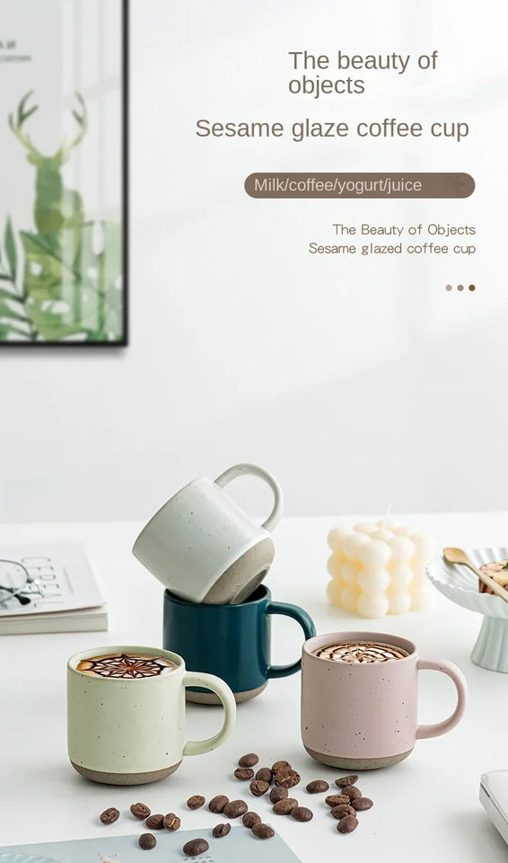 Speckled Ceramic Coffee Mug Modern White Frosted Design with Handle Unglazed Base Custom Small for Cafe