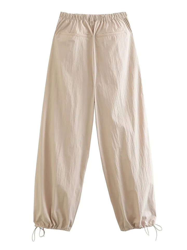 Willshela Women Fashion Parachute Cargo Pants Vintage Jogging Trousers High Elastic Waist Female Chic Lady Boot Cut