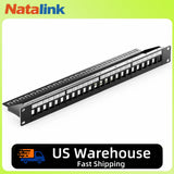 Natalink Patch Panel 24 Port Cat6 with Coupler Keystone Back Bar 19 Inch 1U Ethernet RJ45 Network Rackmount Coupler Patch Panel