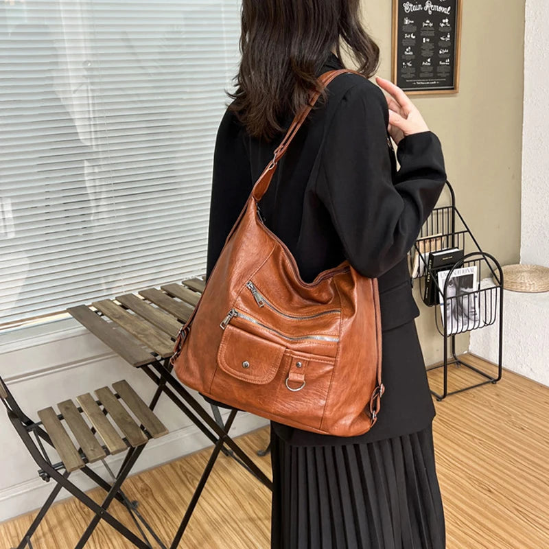 Street Retro Fashion Trend Women's Shoulder Crossbody Bag Zipper Large Capacity Travel Purse and Handbag Casual Backpack