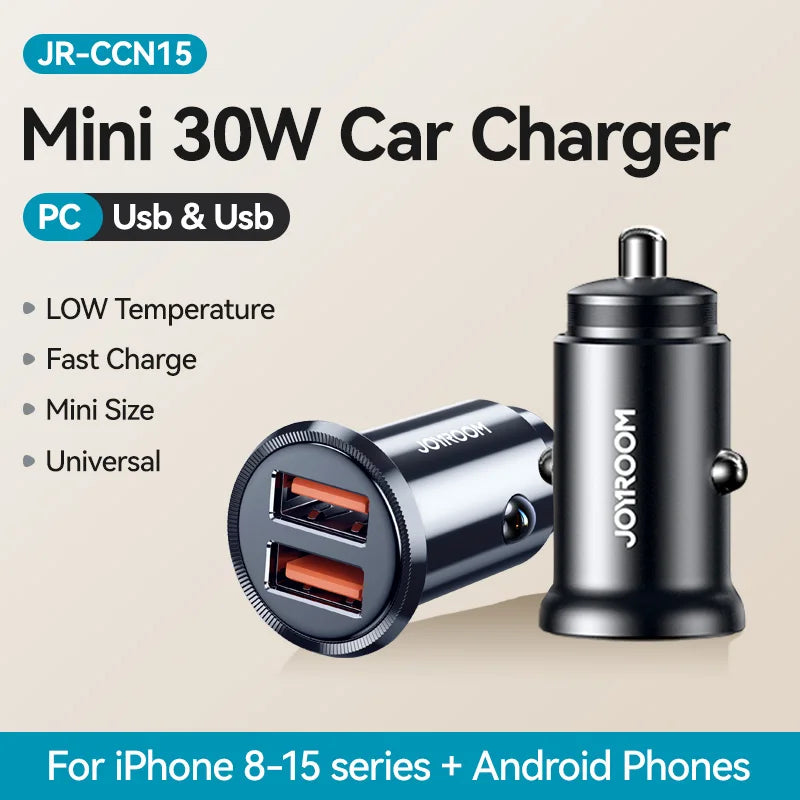 Joyroom 30W Car Charger Adapter PD QC3.0 Mini USB Charger Fast Charging Phone Charger for iPhone Samsung Galaxy Car Accessories