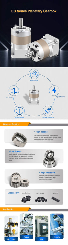 Nema 17 Planetary Gearbox Stepper Motor Gear Head Speed Reducer Ratio 5:1/10:1/20:1/50:1/100:1 5mm Input 8mm Output & 4 Screws