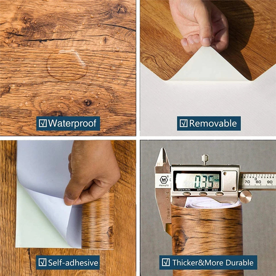 55cm Width Waterproof Vinyl Wood Grain Stickers Self Adhesive Wallpaper for Wardrobe Cupboard Table Closet Bedroom Home Decor