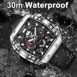 LIGE Brand Mens Watch Skeleton Skull Dial Sports Military Watches Men Fashion Luxury Waterproof Quartz Watch Chronograph Relogio