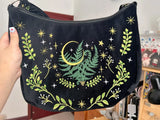 Dark Gothic Witch Plant Embroidered Flannel Shoulder Underarm Bag, Vintage Large Capacity Crossbody Bag,  Bags for Women