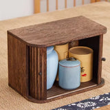 Solid Wood Storage Box Dustproof Display Rack Rolling Shutter Door Tea Cup Storage Rack Cabinet Organizer Desktop Shelf