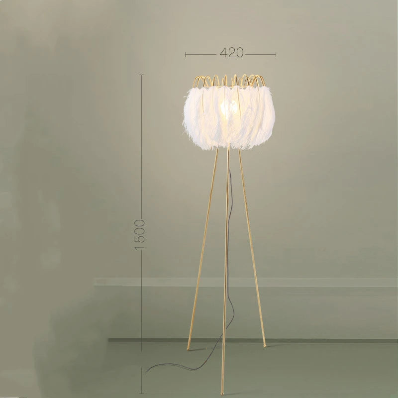 Modern Floor lamp for Living room Studio Bedroom Girl room feather lamp tripod minimal Gold floor table lamp