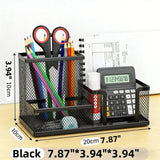 Desktop Accessories Storage Caddy, Black Wire Mesh Desk Organizer with 3 Compartments, Pencil Holder and Storage Baskets