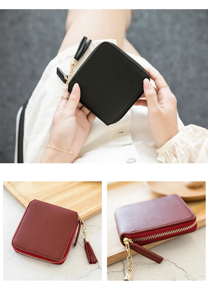 Women's Fringe Square Zipper Purse, Short Money Clip, All Simple Card Bag, Multi-functional Fashion Purse, New, 2024