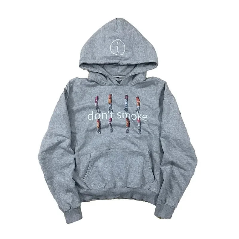 Grey Gothic Retro Pattern Printed Pullover Sweatshirt Men and Women American Hip Hop Fashion Jogger Casual Oversized Streetwear