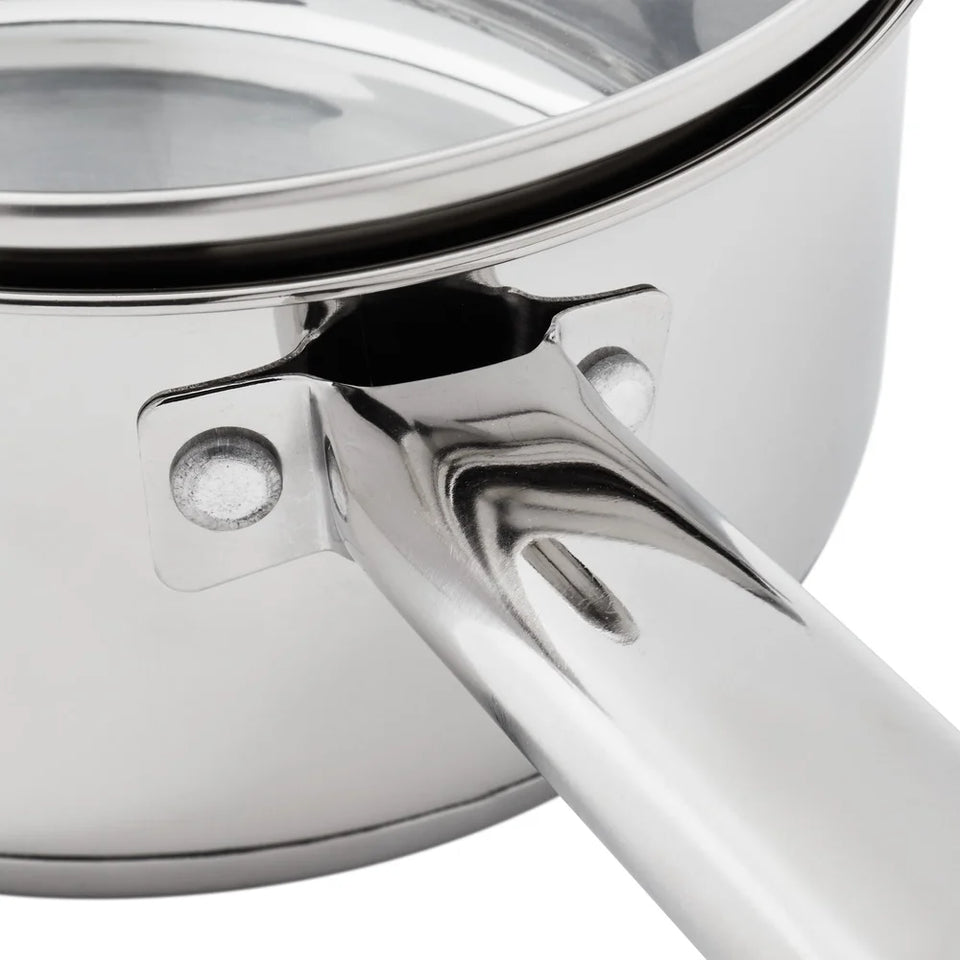 Oven Safe Stainless Steel Saucepan with Straining Lid 1qt Dishwasher Safe Induction Compatible Heat Resistant Glass Lid Durable