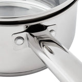 Oven Safe Stainless Steel Saucepan with Straining Lid 1qt Dishwasher Safe Induction Compatible Heat Resistant Glass Lid Durable