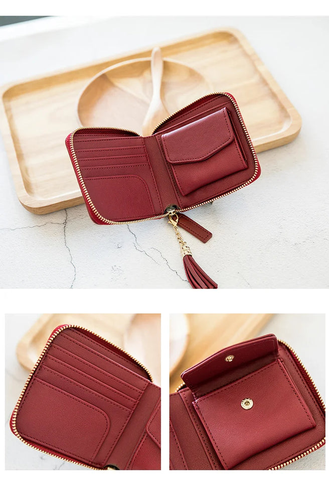 Women's Fringe Square Zipper Purse, Short Money Clip, All Simple Card Bag, Multi-functional Fashion Purse, New, 2024