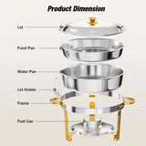 2/4 Pack Chafing Dish Buffet Stainless Steel Chafer Pan Round Catering Warmer w/Glass Lid for Party Banquet