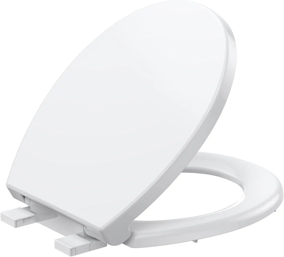 17"/19" Elongated Round White Toilet Seat, Slow Soft Close Magnets Down Lock Quick Release, Quick Top Mount Toilet Seat