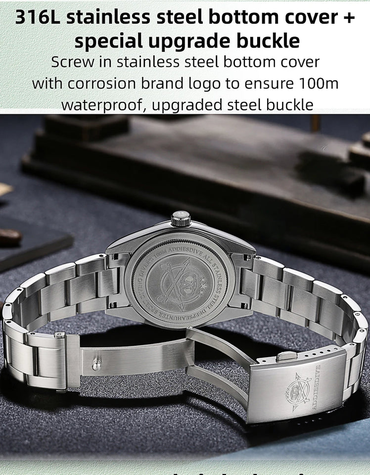 ADDIESDIVE AD2066 Men's Luxury Watch 10Bar Waterproof BGW9 Super Luminous 316L Stainless Steel reloj hombre VH31 Quartz Watches
