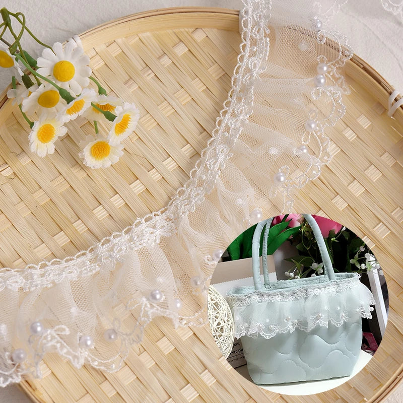 6CM Wide Modern Pleated Mesh Yarn Lace Trim Ribbon Dress Hair Accessories Boots Bag Pet DIY Crafts Supplies Decoration Fabric