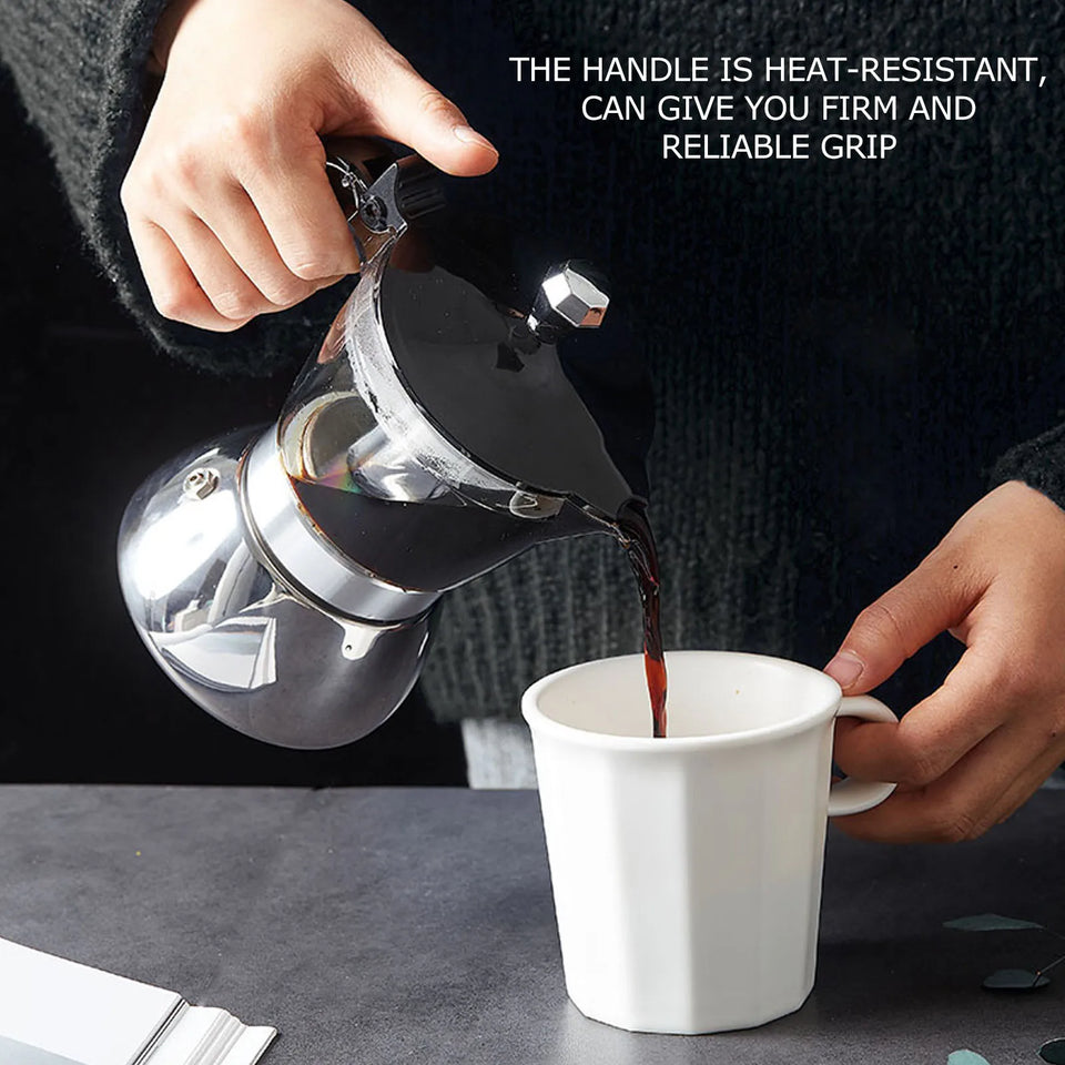 4 Cups Moka Pot Stainless Steel Coffee Pot Quickly Make Espresso Italian Coffee Machine Home Brewing Kettle for Electric Stove