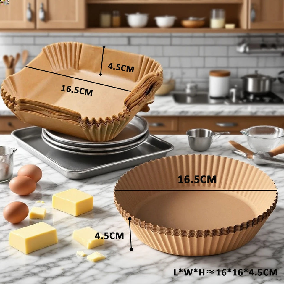 Air Fryer Liners Disposable 100pcs Parchment Paper Square Liners Round Liners Free of Bleach Non-Stick Oil-proof and Waterproof