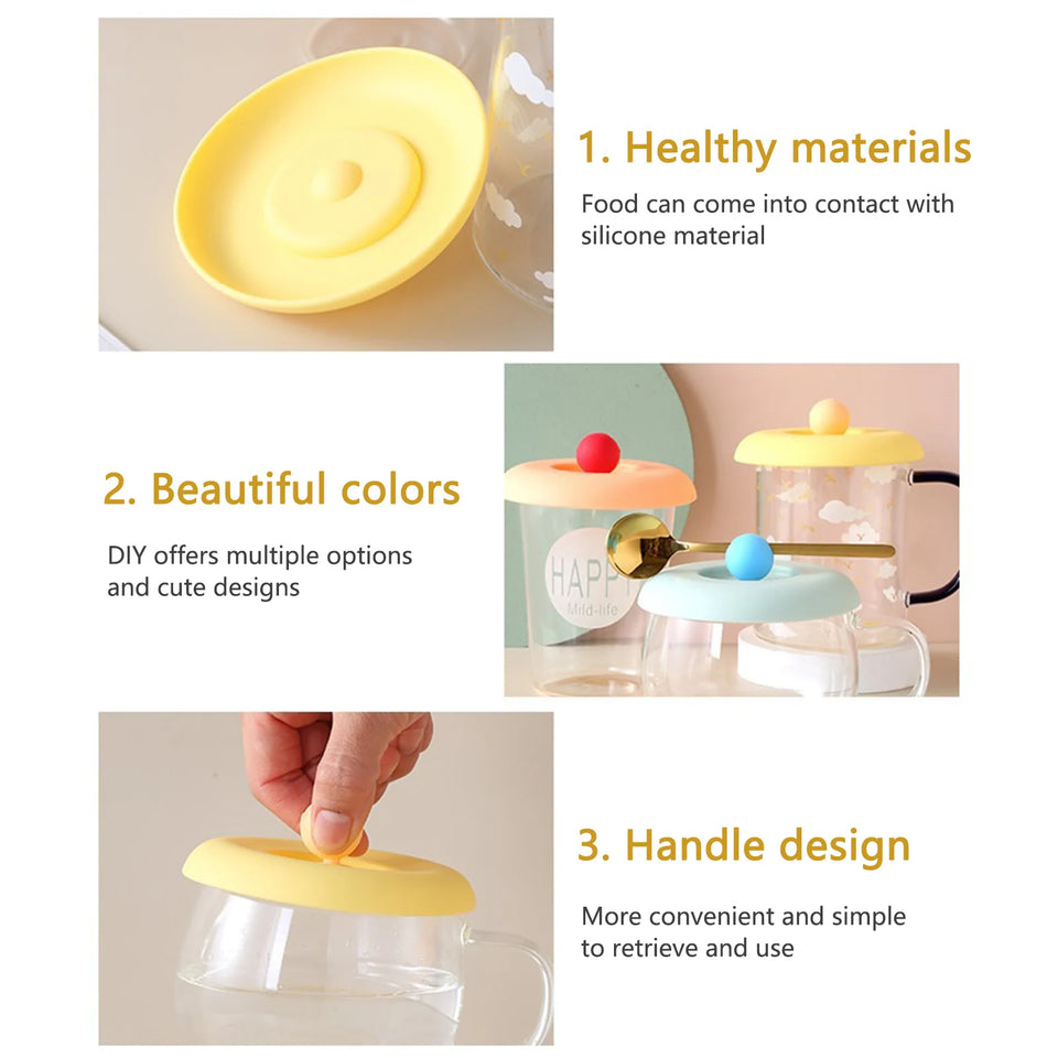 Silicone Cup Cover Round Tea Coffee Sealed Lids Anti-Dust Reusable Drink Covers Heat Resistant Mugs Cups Drinking Accessories