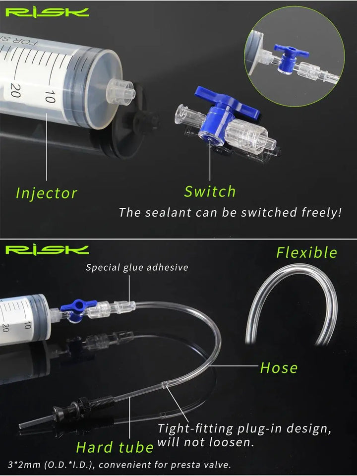 Cycling Bike Bicycle Tubeless Tyre Sealant Injector Injection and Syringe Schrader Presta Valve Core Removal Tool