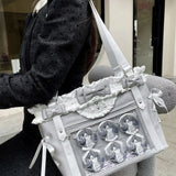 New Fashion Design for Girls Y2K Ulzzang Ita Bag Sweet Preppy Style Shoulder Bag for Women Large Capacity Ribbon Bow Tote Bag