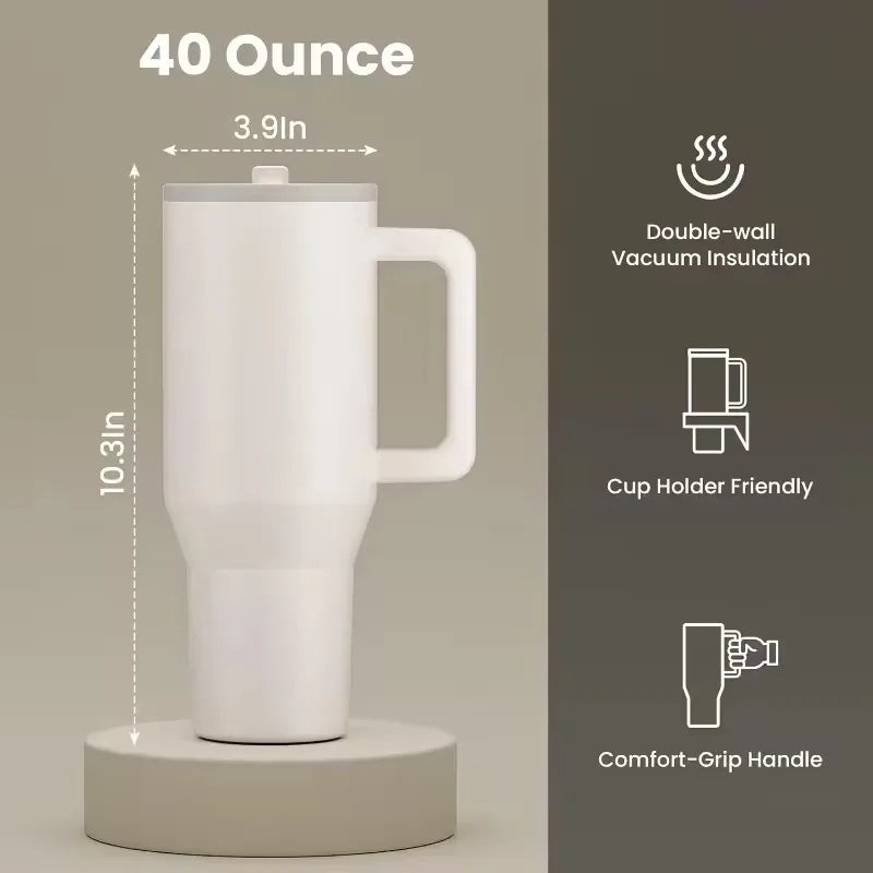 40 oz Insulated Tumbler with Handle Straw Double Wall Vacuum Leakproof Thermal Iced Travel Mug Hot Drink Coffee Cup with Lid