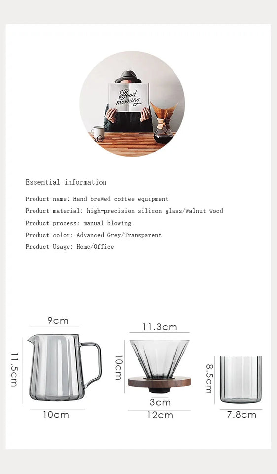 Household Coffee Maker Advanced Grey Glass Hand-brewed Coffee Drip Filter Cup Wood Pallet Sharing Pot Coffeeware Accessories